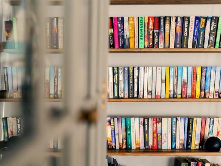 a bookshelf full of books
