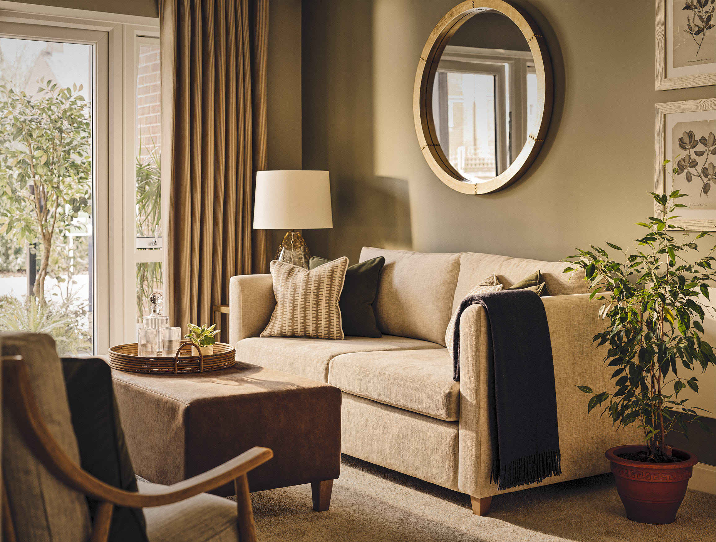 a living room with a couch and a table