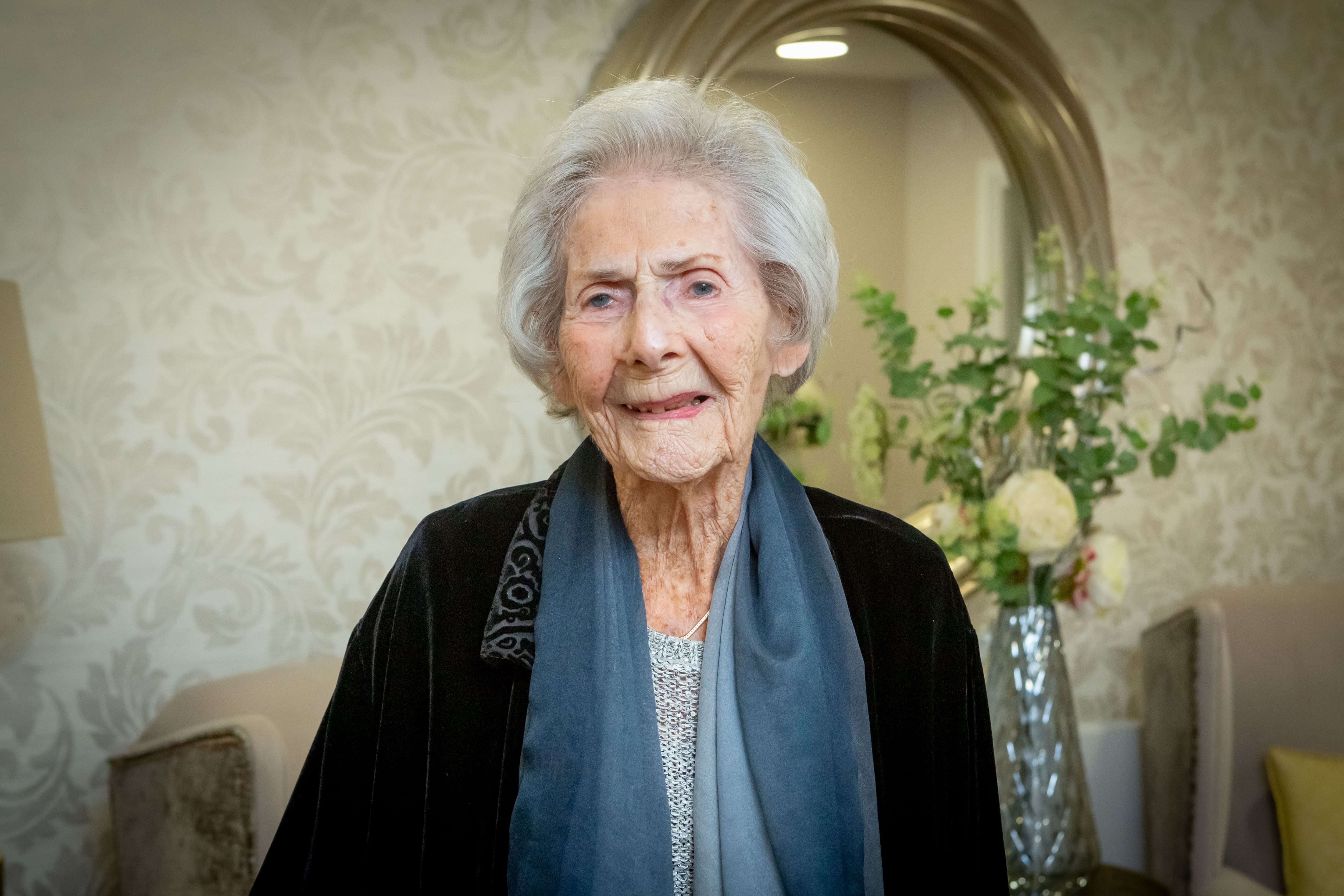 Sylvia on her 100th birthday at her retirement home in Hertfordshire