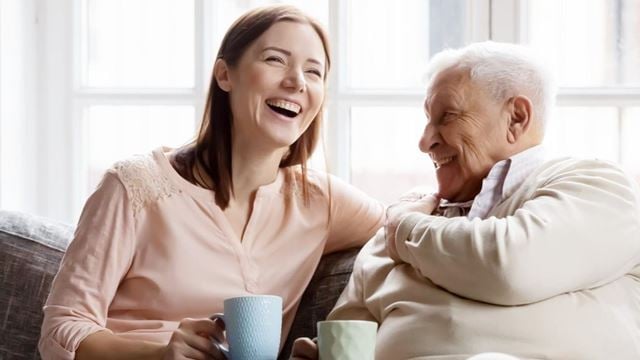 a man and a woman laughing