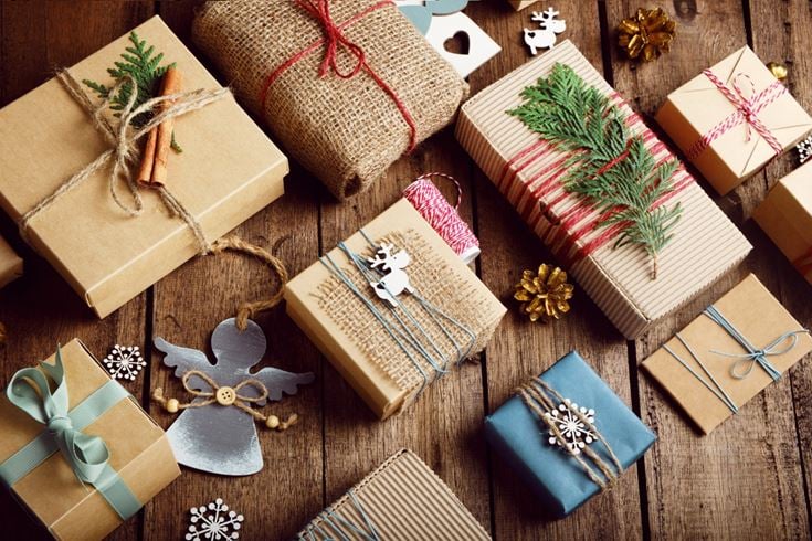 Christmas gifts on a wooden table