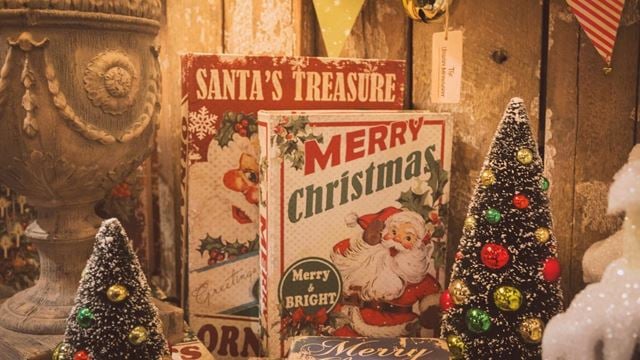 Vintage christmas books and decorations