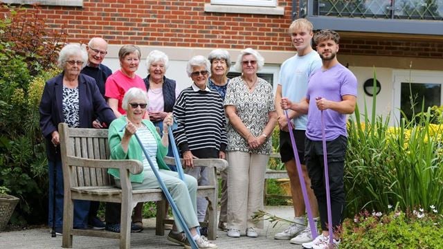 Brenda takes part in fitness class with a personal trainer at her McCarthy & Stone retirement property in Oxfordshire.