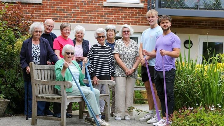 Brenda takes part in fitness class with a personal trainer at her McCarthy & Stone retirement property in Oxfordshire.