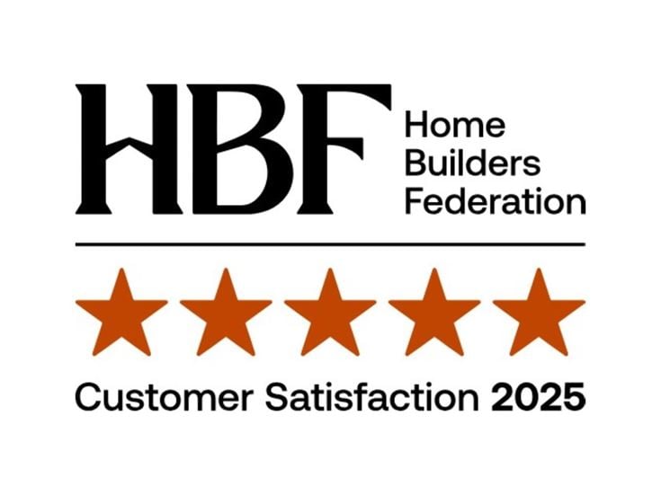 HBF 5 Star award 2025 logo. McCarthy & Stone has received the House Builder Federation’s Five Star award for customer satisfaction again.