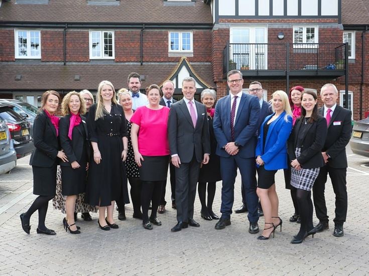 Anton du Beke and the McCarthy & Stone team at the 500th development celebrations at Priory House in Banstead, Surrey