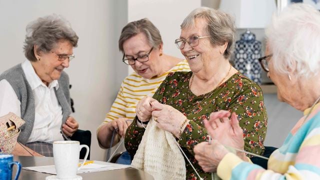Women at the McCarthy & Stone retirement home in Whitley Bay share their retirement hobby, knitting