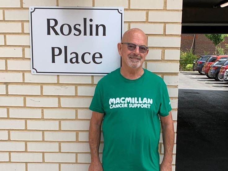 Kevin and his dog walked from his retirement property at Roslin Place in Hook to raise money for Macmillan.