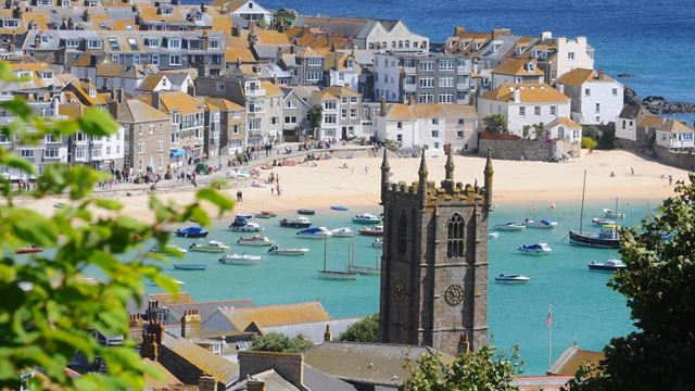 Aerial view of St Ives harbour in Cornwall