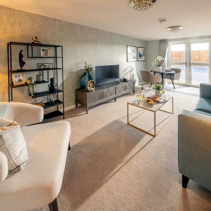 a living room with a couch and a coffee table