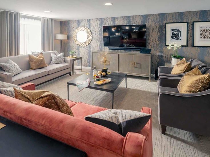 a living room with a couch and a coffee table