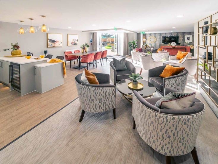 a living room with a wood floor