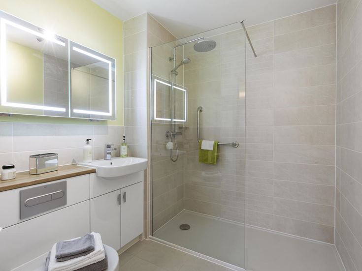 a bathroom with a glass shower