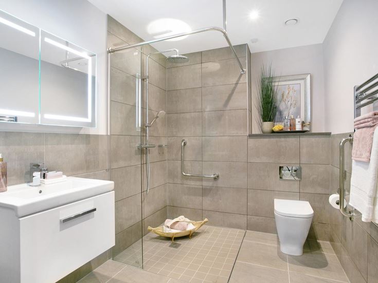 a bathroom with a glass shower