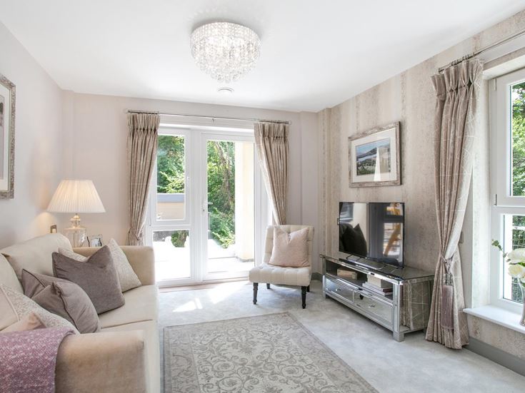 a living room with a large window