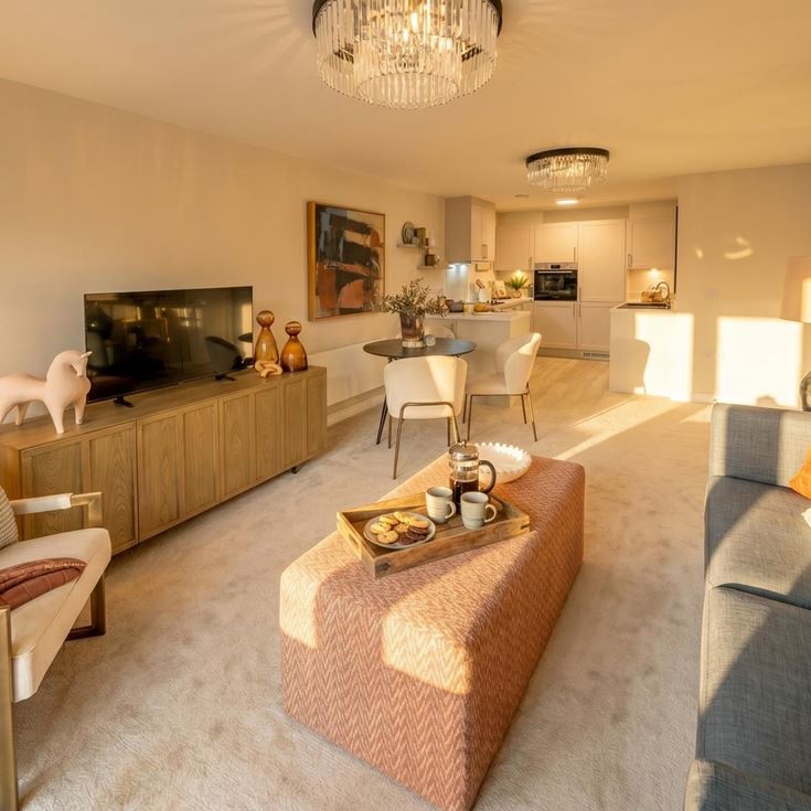 a living room with a large television