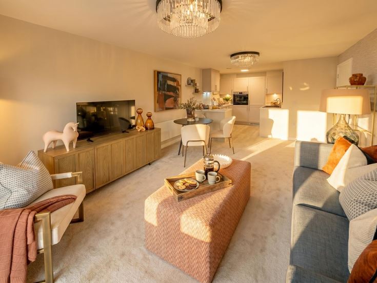 a living room with a large television