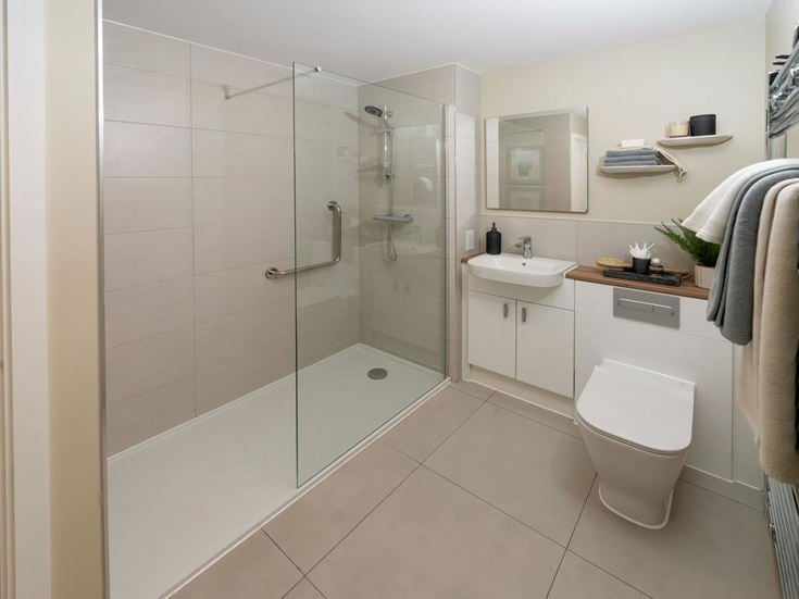 a bathroom with a glass shower
