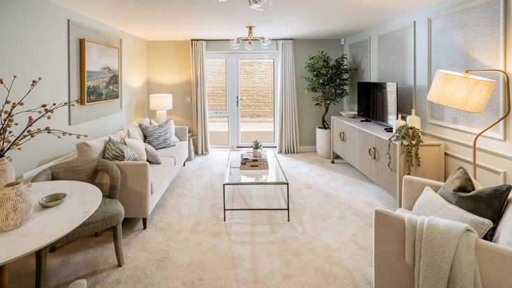 a living room with a large window