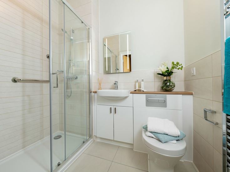 a bathroom with a glass shower