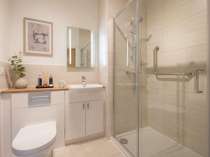 a bathroom with a glass shower