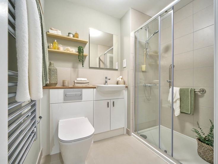 a bathroom with a glass shower