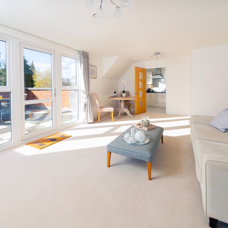 a living room with a large window