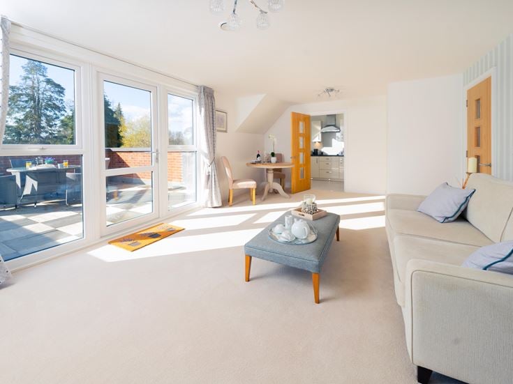 a living room with a large window