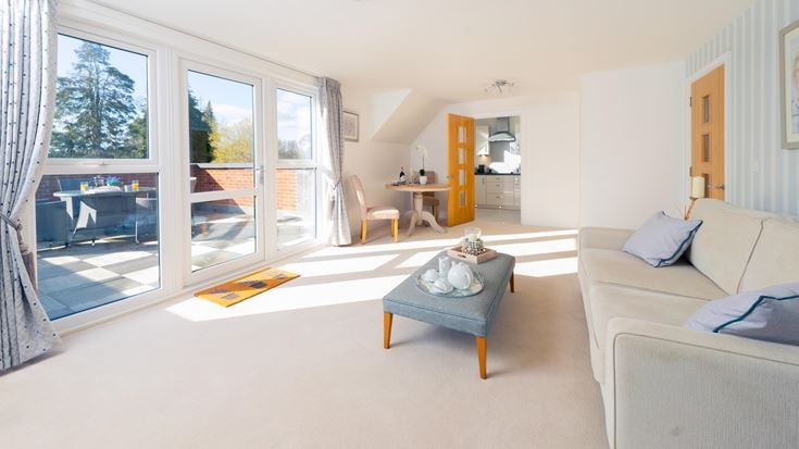 a living room with a large window