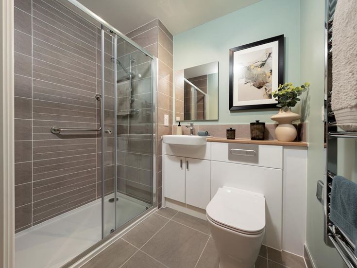 a bathroom with a glass shower