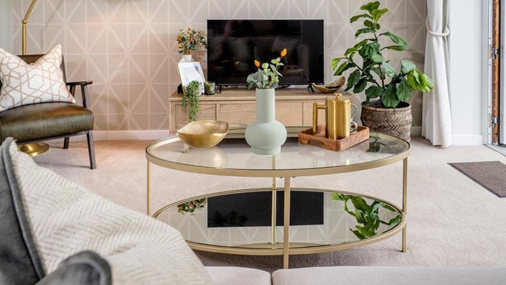 a living room with a fireplace