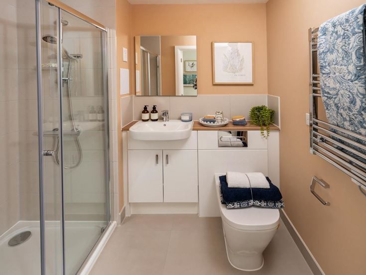 a bathroom with a glass shower