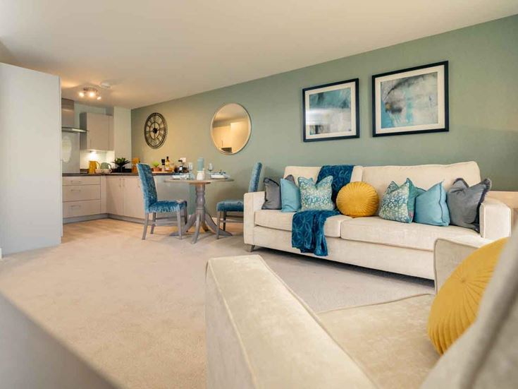 a living room with a couch and a table