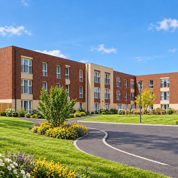 a building with a parking lot
