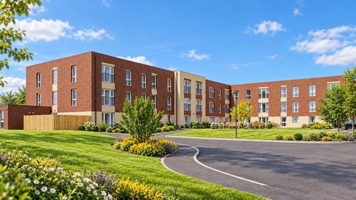 a building with a parking lot