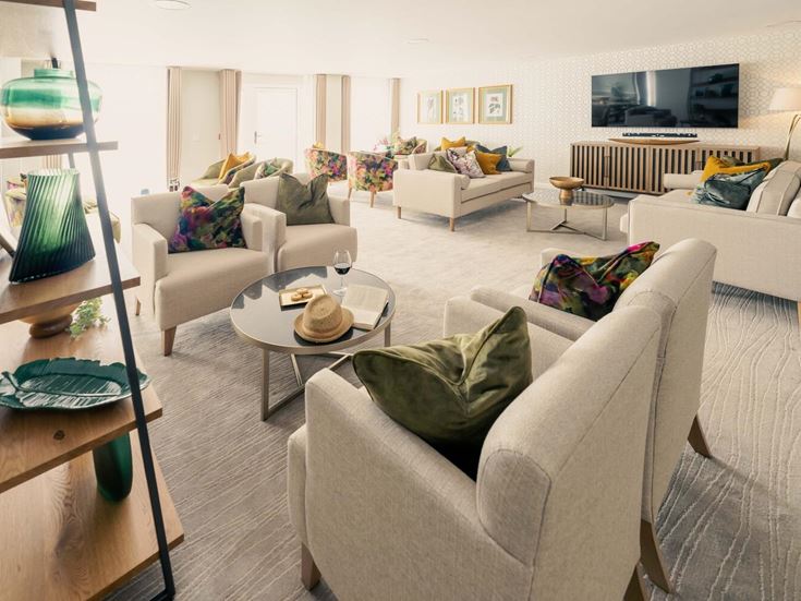 a living room with a couch and a coffee table