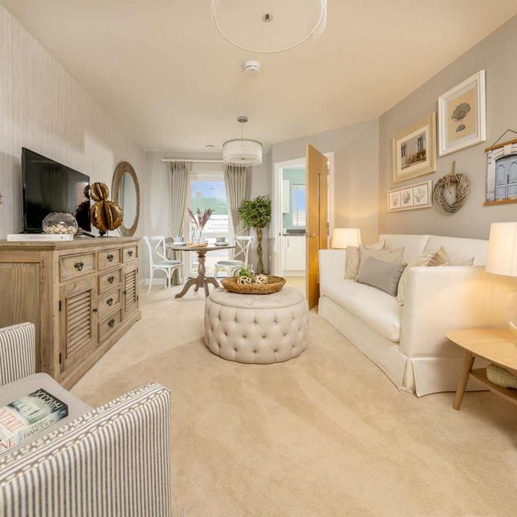 a living room with a couch and a table