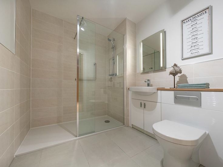 a bathroom with a glass shower