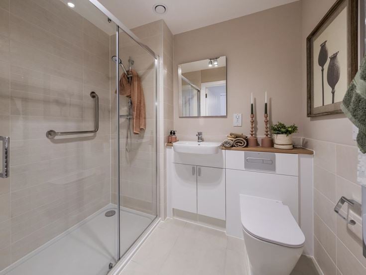 a bathroom with a glass shower