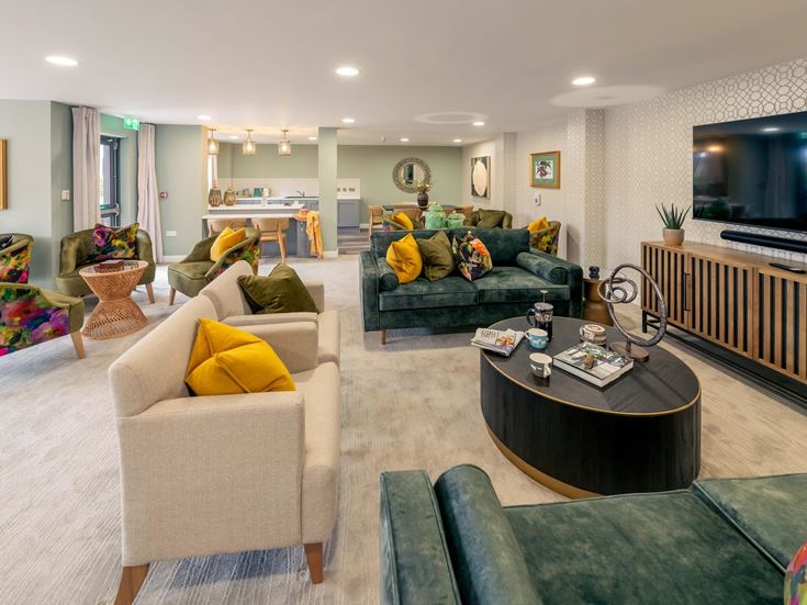 a living room with a fireplace