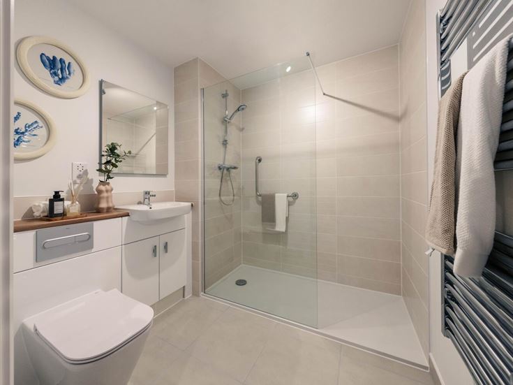 a bathroom with a glass shower
