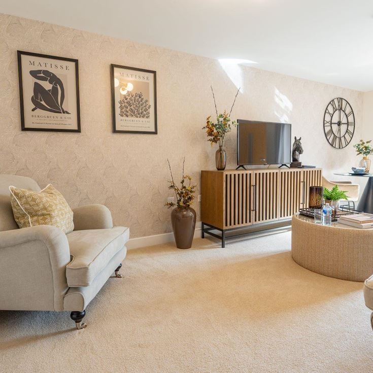 a living room with a tv and couches