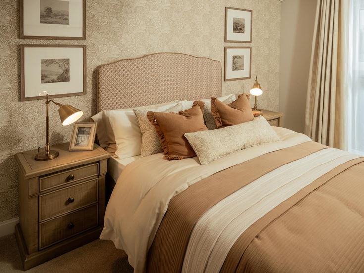 a bed with pillows