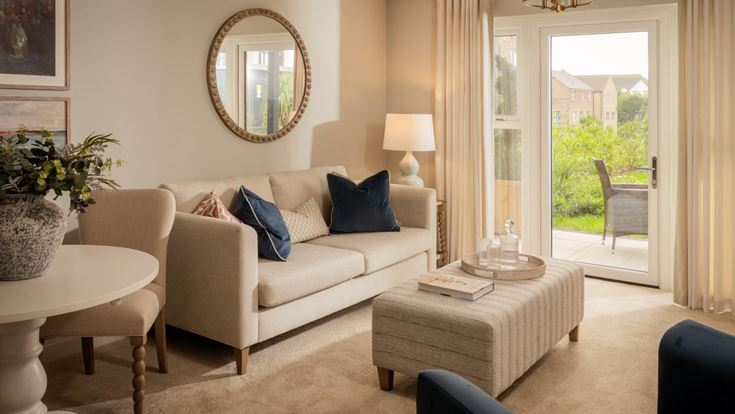 a living room with a white couch