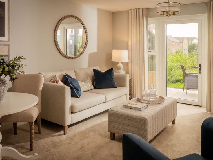 a living room with a white couch
