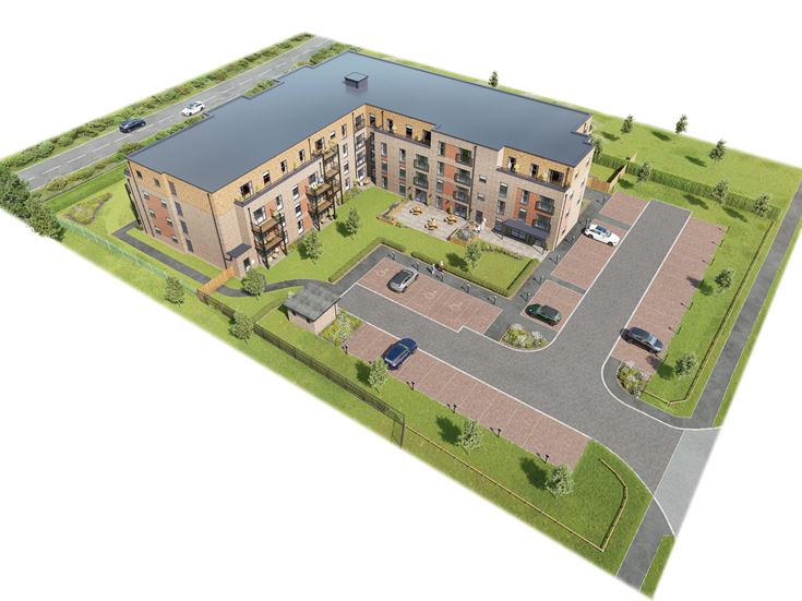 a building with a parking lot