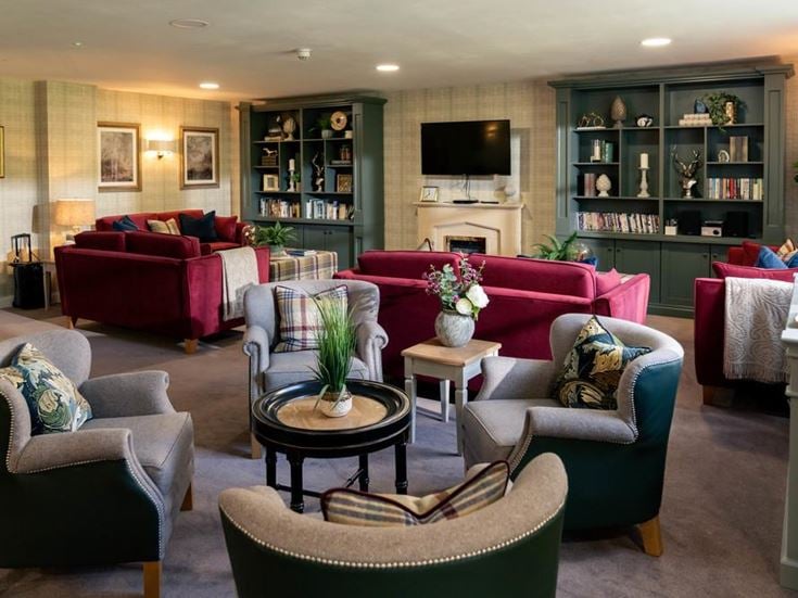 a living room with a large television