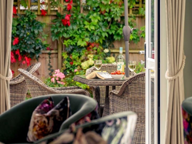 a table with food and drinks on it