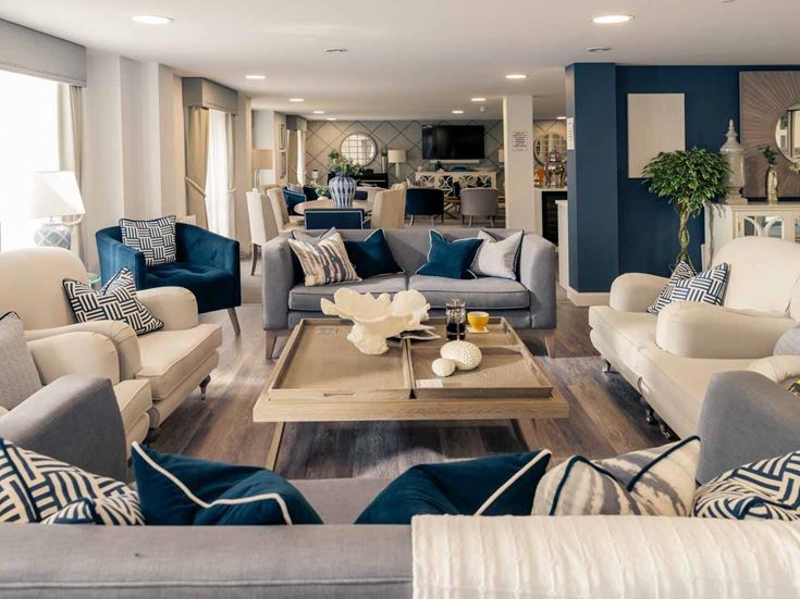 a living room with a couch and a coffee table