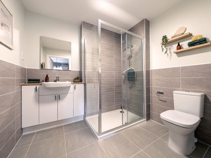 a bathroom with a glass shower